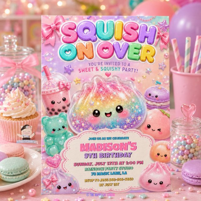 Rainbow Glitter Dumpling Squishies Birthday Party Invitation (Rainbow Glitter Dumpling Squishies Birthday Party Invitation)