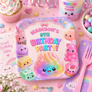 Rainbow Glitter Dumpling Squishies Birthday Party Paper Plate