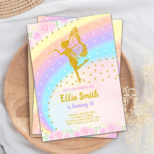 Rainbow Glitter Fairy Birthday Invitations