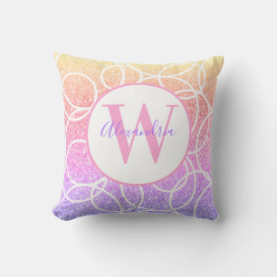 Rainbow Glitter Geometric White Circle Throw Pillow