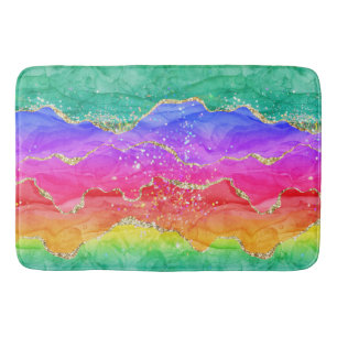Rainbow Glitter Gold Agate Bath Mat