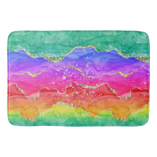 Rainbow Glitter Gold Agate Bath Mat (Front)