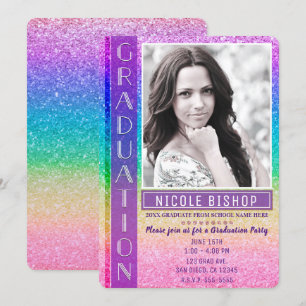 Rainbow Glitter Graduation Party Graduate Photo Invitation