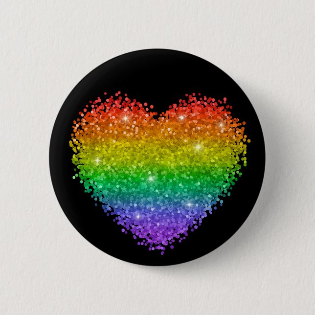 Rainbow glitter heart 2 inch round button (Front)