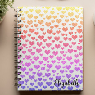 Rainbow Glitter Hearts Bright Colourful Custom Notebook