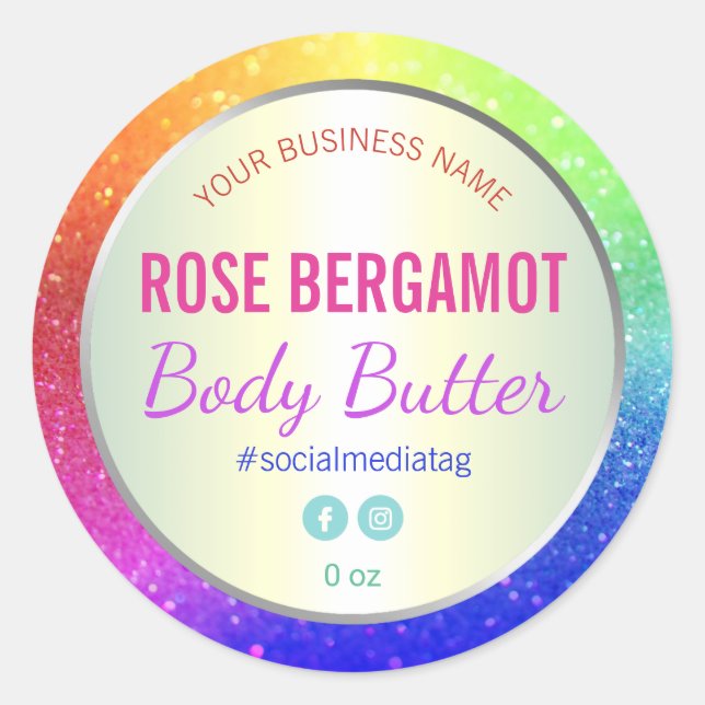 Rainbow Glitter Holographic Product Label (Front)