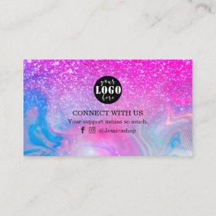 Rainbow glitter holographic thank you business ca card