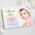 Rainbow glitter kids photo thank you Birthday<br><div class="desc">Send a personalized birthday party thank you with this rainbow glitter typography ombre,  just add your photo!  Gender neutral design is suitable for a boy or girl.
Add your photo and change text (colour,  font style,  size and position) by clicking the "CUSTOMIZE IT" button.</div>