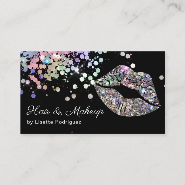 Rainbow Glitter Lip Gloss Makeup Artist Business Card (Front)