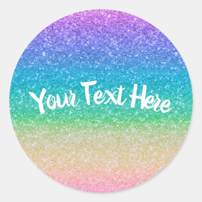 Rainbow Glitter Look Birthday Party Graduation  Classic Round Sticker (Front)