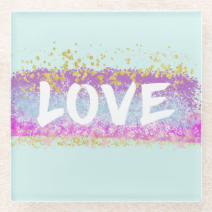 Rainbow Glitter Love Script Coaster
