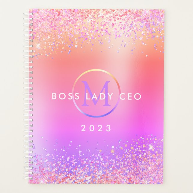 Rainbow Glitter Metallic Monogram 2023 Boss Lady Planner (Front)