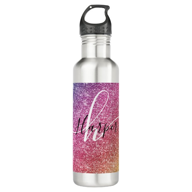 Rainbow Glitter Monogram Name 710 Ml Water Bottle (Front)