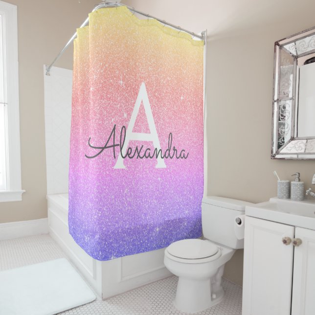 Rainbow Glitter Monogram Name Bathroom (In Situ)