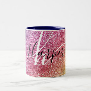Rainbow Glitter Monogram Name Two-Tone Coffee Mug
