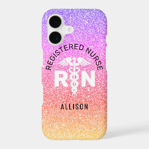 Rainbow Glitter Nurse Medical Caduceus Personalize