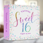Rainbow Glitter Ombre Confetti Sweet 16 Keepsake Binder<br><div class="desc">“Happy Sweet 16”. Let your favourite Sweet 16 birthday girl celebrate her milestone with this stunning keepsake scrapbook memory album. Rainbow glitter script typography, along with festive turquoise, purple pink and gold confetti, overlays a white background. Personalize the custom text with the birthday girl’s name and birthday date. Great for...</div>