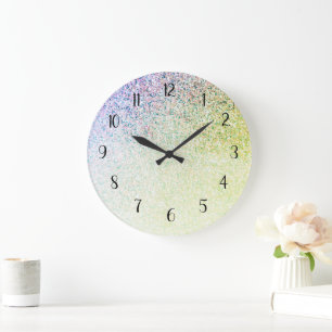Rainbow Glitter Ombre Glam Large Clock