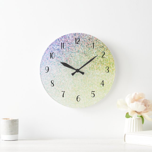 Rainbow Glitter Ombre Glam Large Clock (Home)