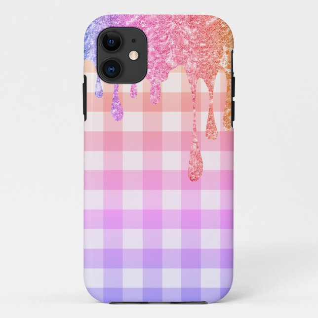 Rainbow Glitter ombré Plaid Gingham Pretty Case-Ma Case-Mate iPhone Case (Back)