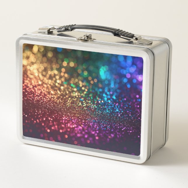 Rainbow Glitter on Black Metal Lunch Box (Front)