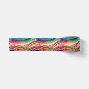 Rainbow Glitter Paint Swirl Repeating Pattern Satin Ribbon