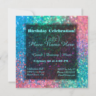 Rainbow Glitter Party Invitation