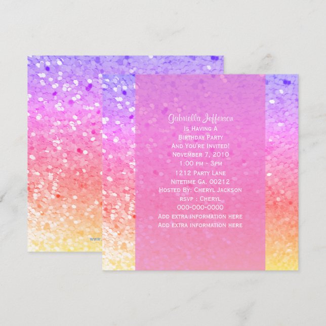 Rainbow Glitter: Party Invitation (Front/Back)
