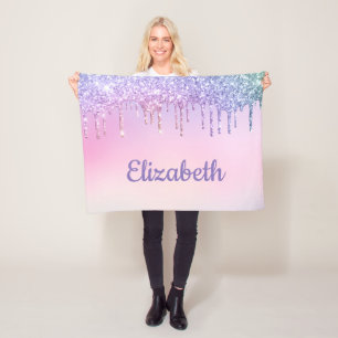 Rainbow Glitter Personalized Fleece Blanket