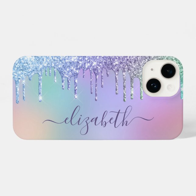 Rainbow Glitter Personalized iPhone Case (Back Horizontal)