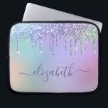 Rainbow Glitter Personalized Laptop Sleeve<br><div class="desc">Cute girly laptop sleeve featuring unicorn-coloured rainbow faux dripping glitter down a background of purple,  pink,  blue,  green and yellow. Personalize with your name in a stylish trendy purple script with swashes.</div>