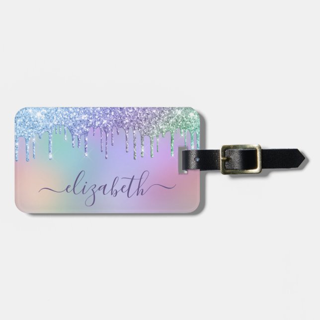Rainbow Glitter Personalized Luggage Tag (Front Horizontal)