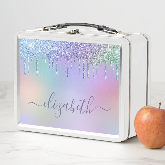 Rainbow Glitter Personalized Metal Lunch Box (In Situ)