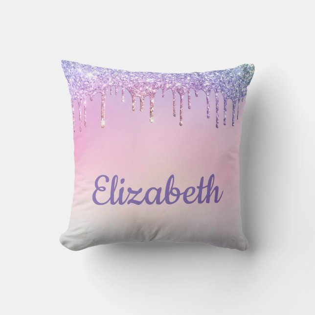 Rainbow Glitter Personalized Throw Pillow (Front)