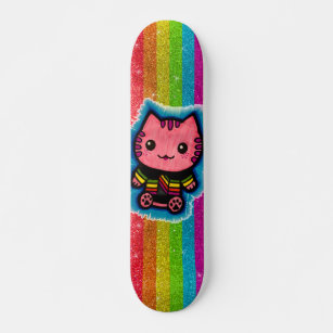 Rainbow Glitter Pink Kitty Cat Optical Illusion Sk Skateboard