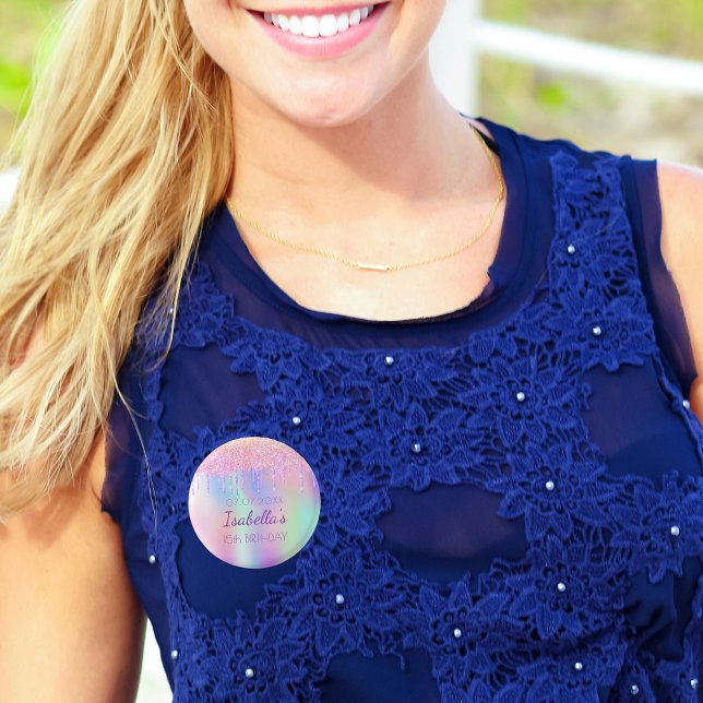 Rainbow glitter pink name monogram  1 inch round button (Creator Uploaded)