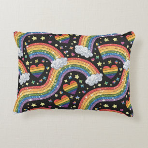 Rainbow Glitter Pride   Sparkling  LGBTQ+ Accent Pillow