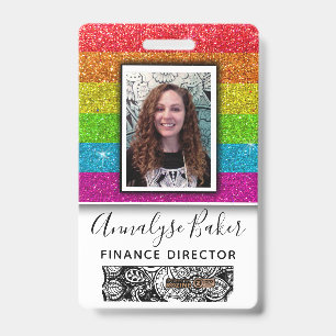 Rainbow Glitter Professional CNA Nurse Photo Name Badge