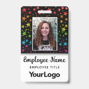 Rainbow Glitter Professional Photo Employee Name Badge