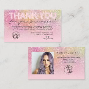 Rainbow glitter script photo logo thank you business card