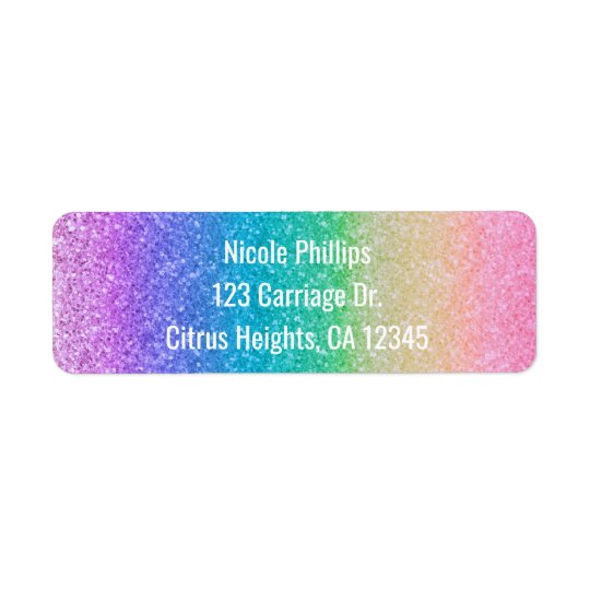 Rainbow Glitter Sparkle Glam Party Invitation Return Address Label