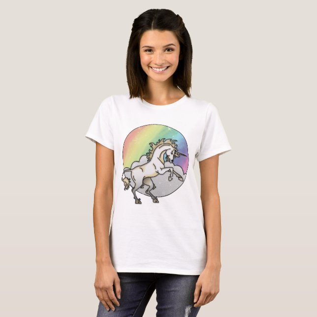 Rainbow Glitter Sparkle Horse Magical Unicorn T-Shirt (Front Full)
