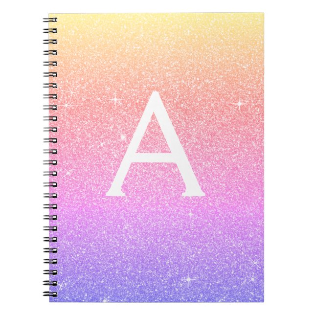 Rainbow Glitter Sparkle Monogram Notebook (Front)