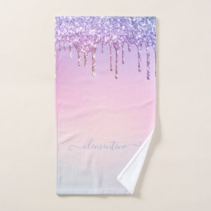 Rainbow glitter sparkle script modern girly scrip hand towel
