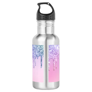 Rainbow glitter sparkle script modern girly script 532 ml water bottle