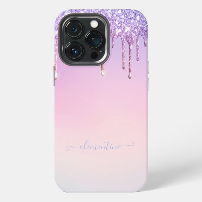 Rainbow glitter sparkle script modern girly script iPhone case (Back)