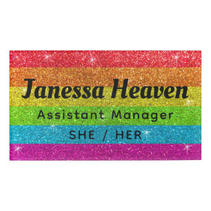 Rainbow Glitter Sparkly Chalkboard Name Profession Tag