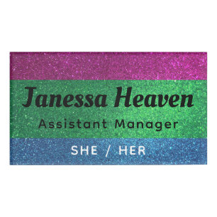 Rainbow Glitter Sparkly Polysexual Name Profession Tag