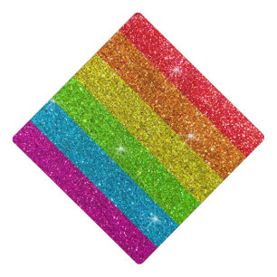 Rainbow Glitter Stripes Gay Pride Sparkly Glam Graduation Cap Topper