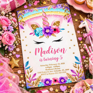 Rainbow Glitter Unicorn Birthday Invitation